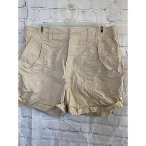 Women's Madden NYC Low Rise Lightweight Cargo Shorts‎ Beige L NWT